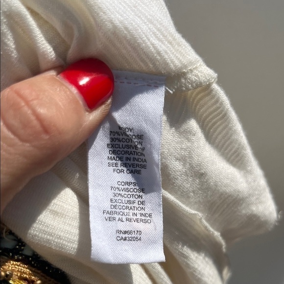 VTG Free People Embellished Boho Tank Top Beaded Yoke Ivory Size S asymetrical - Picture 8 of 10